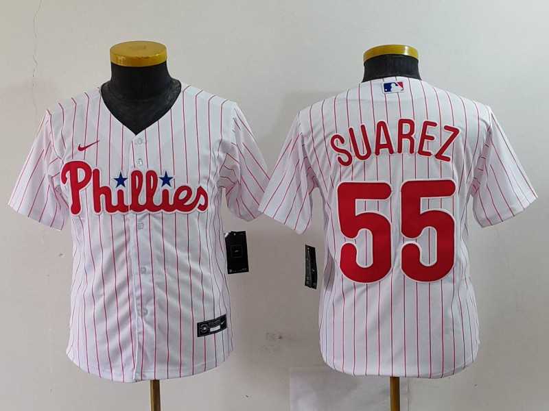 Youth Philadelphia Phillies #55 Alec Bohm White Pinstripe Stitched Cool Base Jersey,We sell and wholesale Youth Philadelphia Phillies #55 Alec Bohm White Pinstripe Stitched Cool Base Jersey on line form chian!